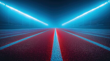 Neon track, stadium, night, lights