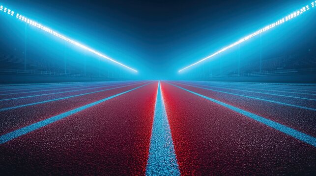 Neon track, stadium, night, lights