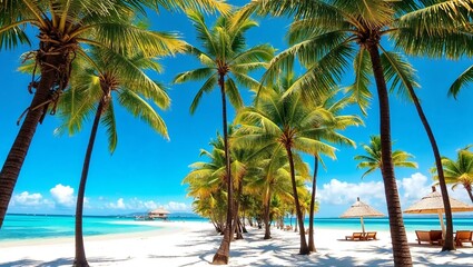 Fototapeta premium Tropical island beach with palm trees and clear blue water