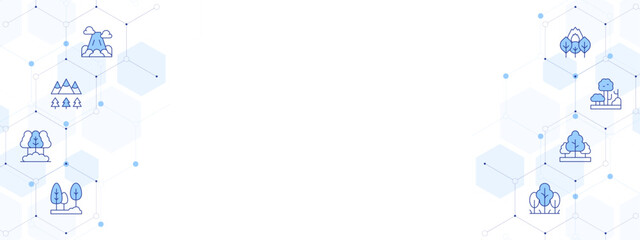 Forest Banner Vector Illustration with Two-sided Icon Style. Line Duotone icon. Containing. mountain, forest, trees, forest fire