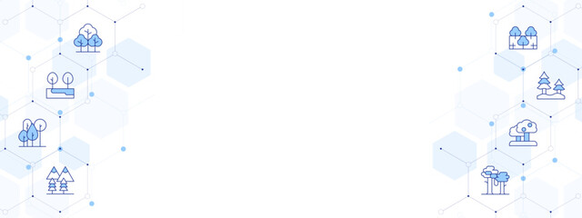 Forest Banner Vector Illustration with Two-sided Icon Style. Line Duotone icon. Containing. forest, trees, tree, mountain