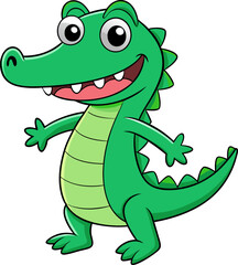 Smiling cartoon alligator standing upright with a fun and happy pose perfect for educational graphics
