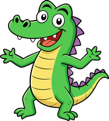 Playful baby alligator cartoon with cute eyes and joyful standing position ideal for kids books