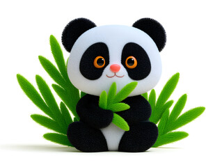Obraz premium Cartoon panda holding bamboo illustration