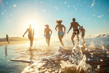 Group of friends outdoors beach sea.