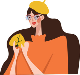  autumn girl in a warm sweater and beret