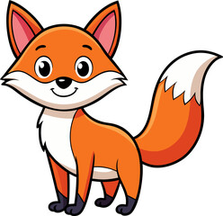 Smiling cartoon fox with a playful tail and cute stance great for children's illustrations or stories