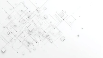 Abstract Geometric Network - Modular Cube & Line Matrix with Monochrome Tech Aesthetics on Clean White for Branding & UI/UX