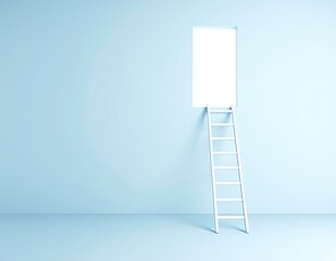 White Ladder Leading to Open Doorway in Blue Room