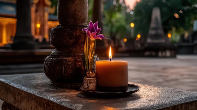Candlelit offering at phra that choeng chum temple sakon nakhon thailand nighttime serenity cultural reflection