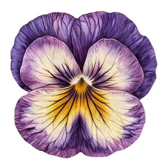 Beautiful Purple and Yellow Pansy Flower Illustration on White Background