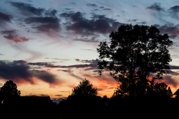  Incredibly beautiful, colorful sunset in the evening sky.