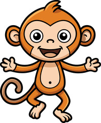 Obraz premium Happy little monkey waving with a huge smile in a dynamic and playful pose for children�s materials