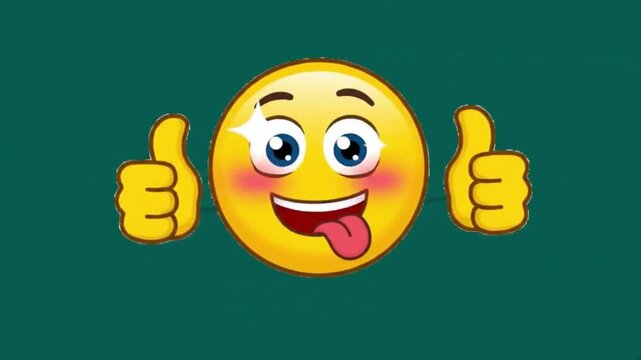 High-energy emoji animation giving double thumbs up with silly face. Used for meme-style reactions, animated transitions, and digital stickers in fun or informal contexts.

