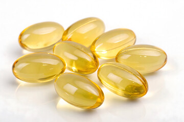 Close-up of Yellow Omega-3 Softgel Capsules