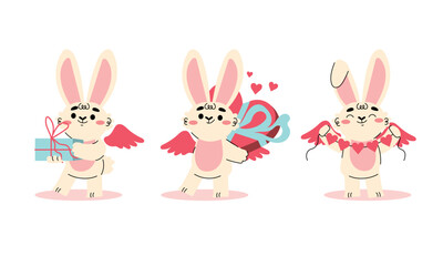 Adorable and Cute Lovethemed Bunnies Carrying Hearts and Gifts for Your Enjoyment