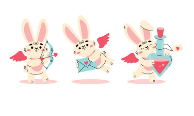 Adorable and cute Valentine Bunny Characters designed with delightful lovethemed elements