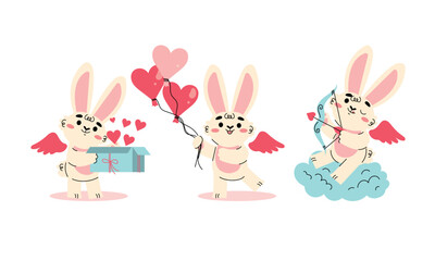 Adorable and cute bunny cupids are delivering love and happiness in a charming way