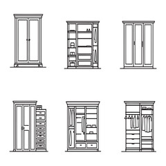 customizable closet system for bedroom storage line art