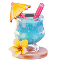 Cocktail 3d render icon, Summer illustration
