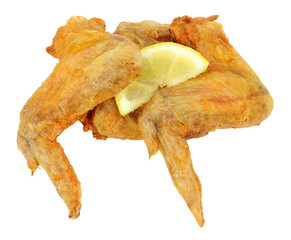 Group of oven roasted skin on chicken wings isolated on a white background