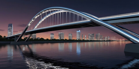 Obraz premium Illuminated Bridge Reflection in Urban Waterfront