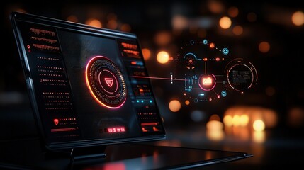 Cybersecurity threat detection software futuristic interface visualization for digital workspace