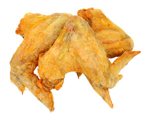 Group of oven roasted skin on chicken wings isolated on a white background