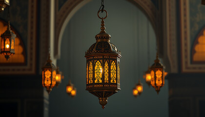 Ramadan Kareem Greetings with hanging lamp 