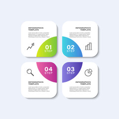 Modern infographic design with four square elements and icons. Business and marketing infographic design template