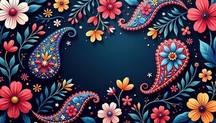 Intricate paisley floral pattern in vibrant hues, visual, bloom, paisley