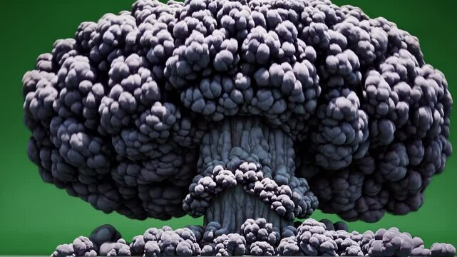 Dramatic nuclear explosion blast sequence against green screen background