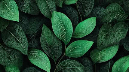 Stylized Green Leaf Pattern on Botanical Canvas Background