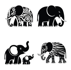 Set of Decorative Elephant Vector Icons in Various Artistic Styles


