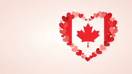  heart background in soft red and white, symbolizing love for Canada, warm and affectionate with copy space  