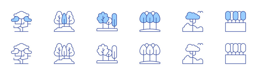 Forest icon set in two styles, Duotone and Thin Line style. Editable stroke. tree, forest, trees