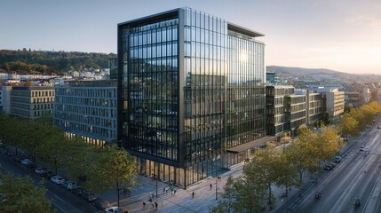 Modern Office Building Exterior in Stuttgart European Quarter