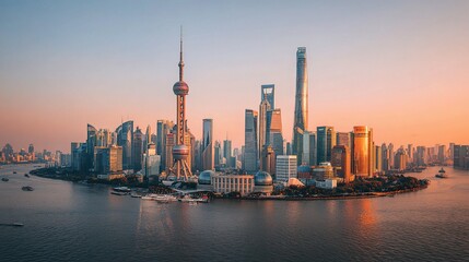Fototapeta premium Stunning Sunset Over Shanghai Financial District Skyline