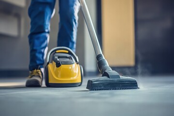 Close up of male using a dust removal tool indoors for cleaning purposes in a tidy environment