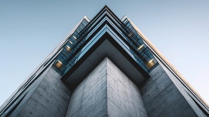 Modern Corporate Building with Sleek Concrete and Glass Facade