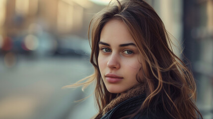 Obraz premium Portrait of a beautiful young woman smiling and looking at camera. Woman portrait