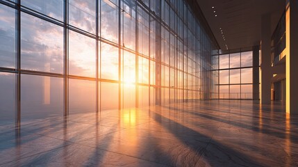Stunning Sunset Rays Filtering Through Large Glass Office Space