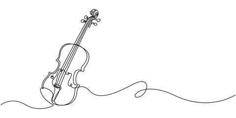 violin isolated on white, Continuous single one line of violin isolated on white background, Violin and cello in one continuous line drawing. String musical instrument for orchestra and concert banner © Parboti