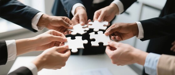 Businesspeople Collaborating by Assembling Puzzle Pieces