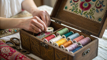hand with a sewing machine