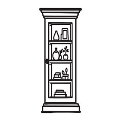 Elegant Curio Cabinet Outline Line Art Vector Design