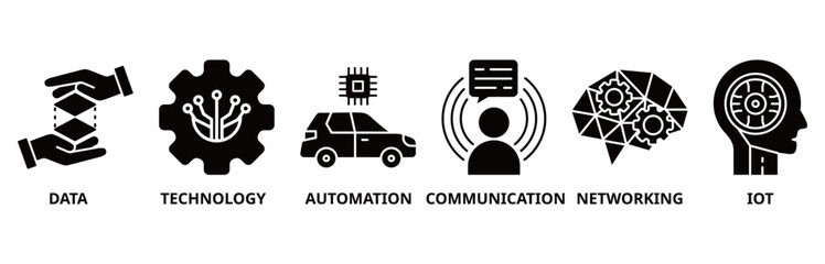 Digital transformation icon set illustration contain data, technology, automation, communication, networking and iot.
