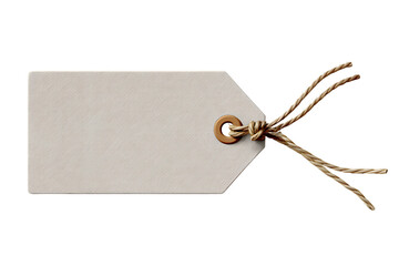 A Simple, Blank Kraft Paper Gift Tag with Twine Isolated on transparent background,  cutout