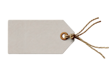 A Simple, Blank Kraft Paper Gift Tag with Twine Isolated on transparent background,  cutout