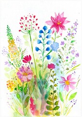 watercolor drawing summer wild flowers, ready made wall decor, original watercolor drawing
